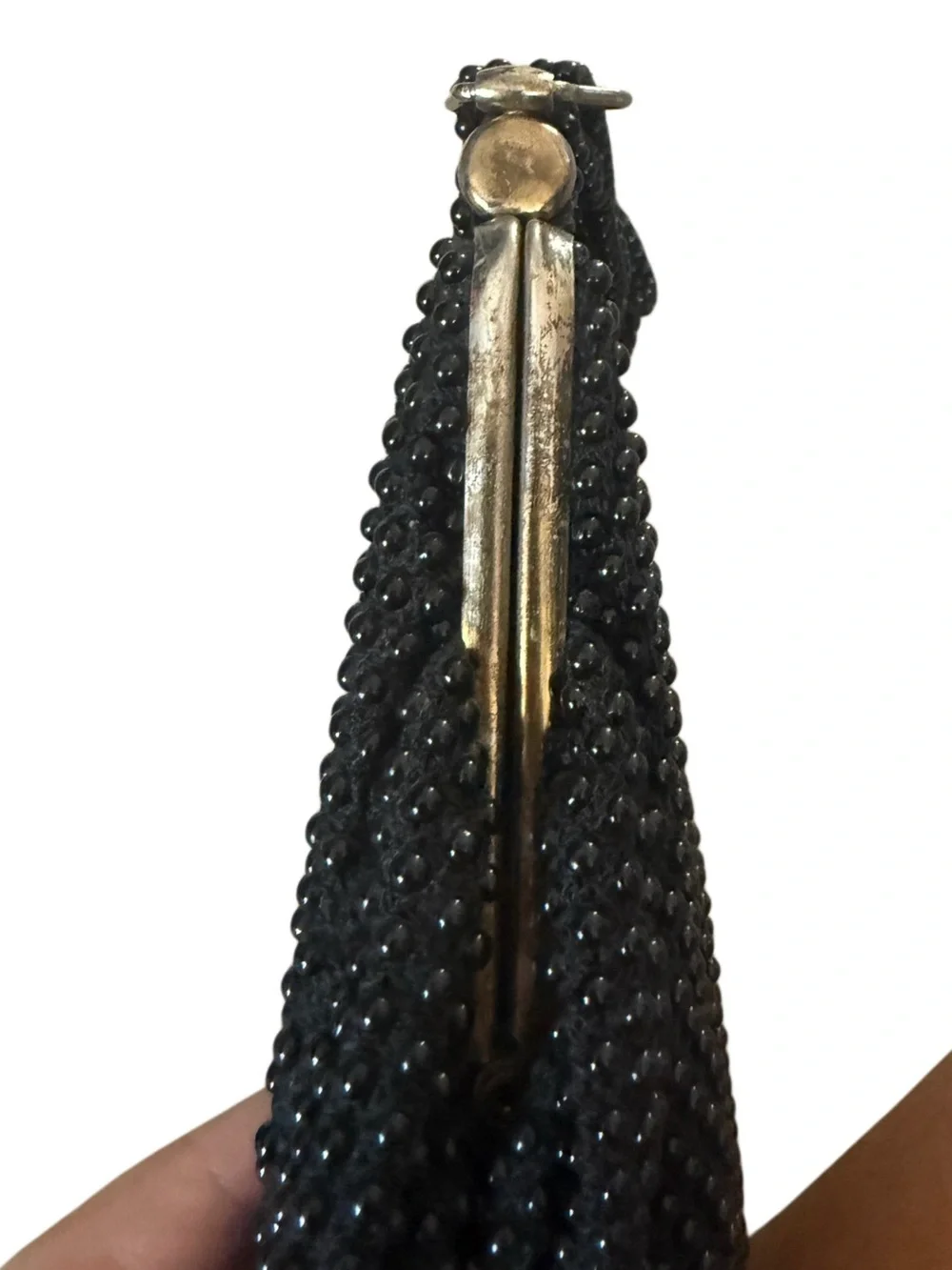 Vintage Corde Beaded Black Evening Top-Handle Clutch Bag